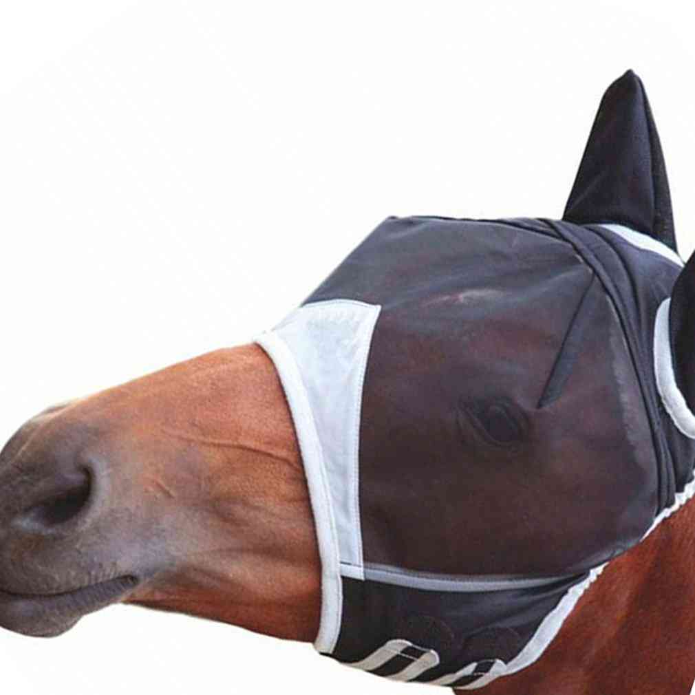 Máscara de malha destacável de cavalo com cobertura nasal, mosca de cavalo, bandagem anti-mosquito