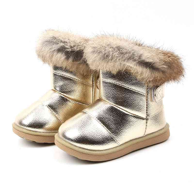 Botas de nieve para bebés para niñas niños, felpa cálida de piel de conejo bebé, zapatos de invierno para niños con algodón cálido