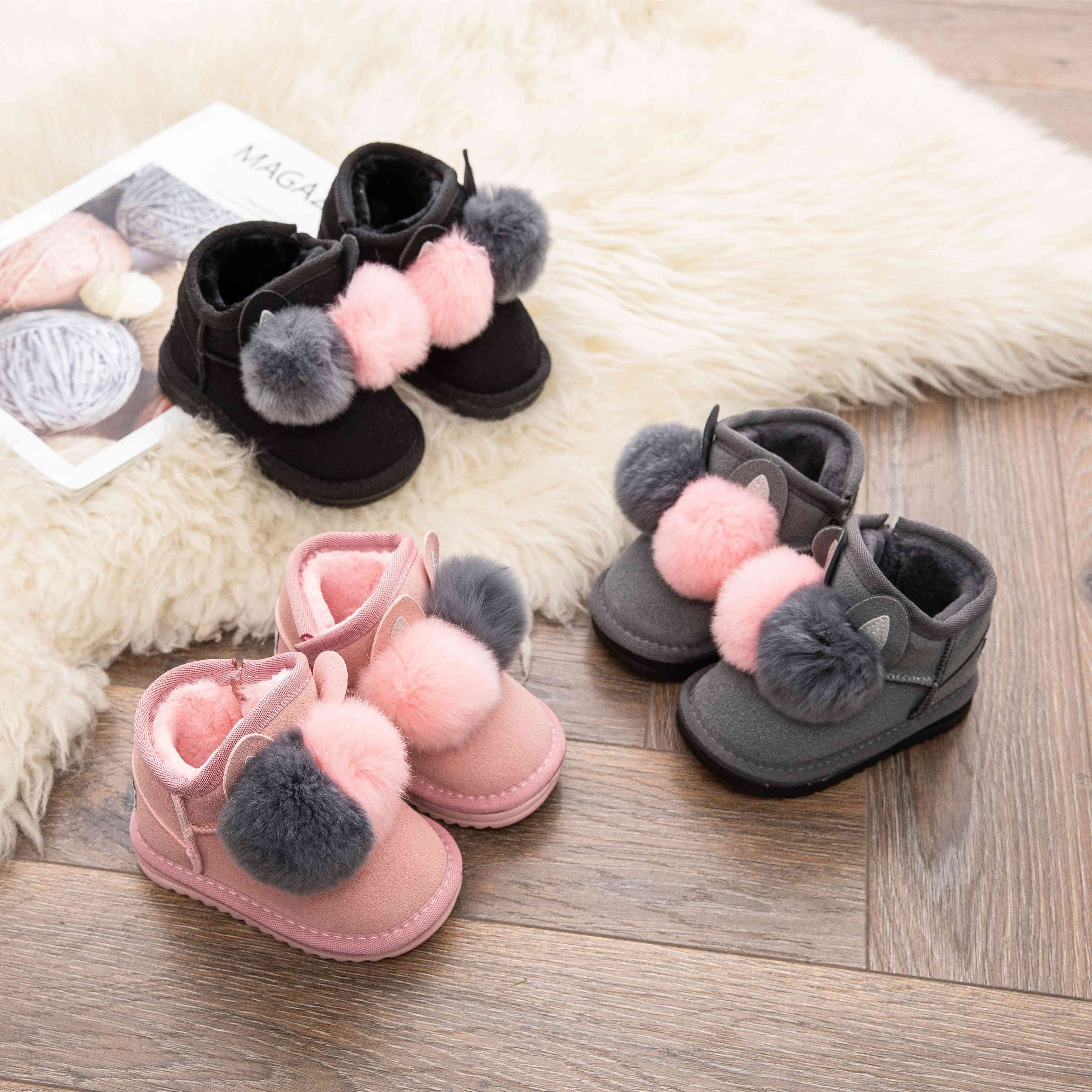 Winter Baby Girl Rabbit Hair Ball Infant Cotton Shoes