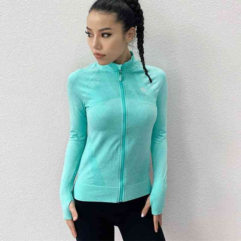 Dry Quick Gym Sport Jackets, Elastic Tights Women's Long Sleeve Zipper Fitness Coat