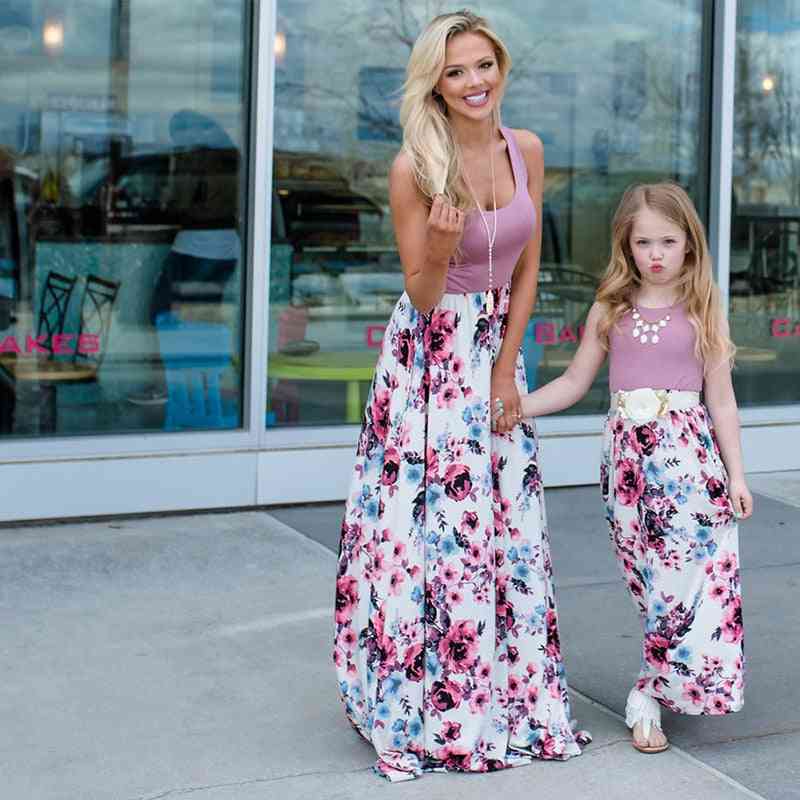 Mother & Daughter Dresses, Outfits Sleeveless Long Dress Matching Clothes