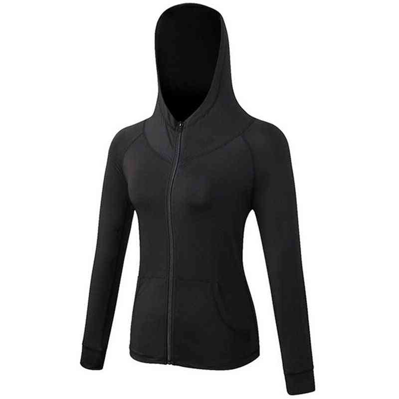 Women Running Zipper Jacket / Coat, Sports Yoga Training Hooded Workout Fitness