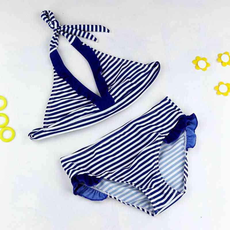 Summer Close-fitting, Elastic Stripe Two-pieces Swimsuit For Kids