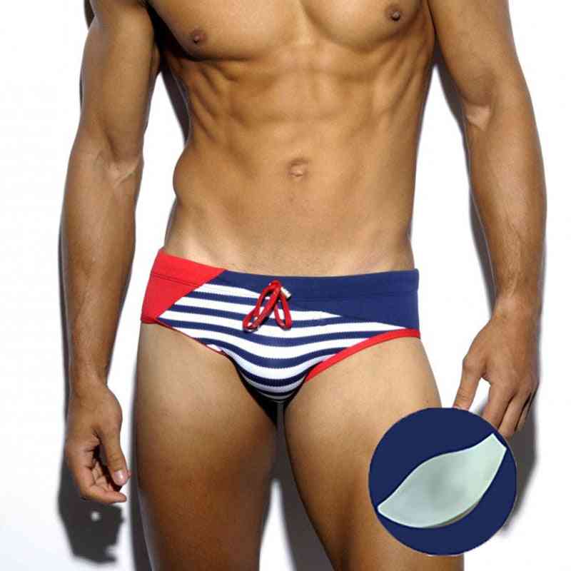 Push Up Pad Stripes Print Swimwear Men Brief Breathable, Summer Beach Gay Swimsuit