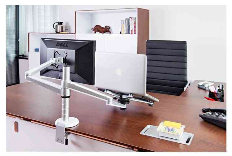 Oa-7x-multimedia-työpöydän kaksoisvarsi 27-tuumainen LCD-monipidike + kannettavan kannattimen jalusta pöytä täyden liikkeen kaksoismonitorin kiinnitysvarsi