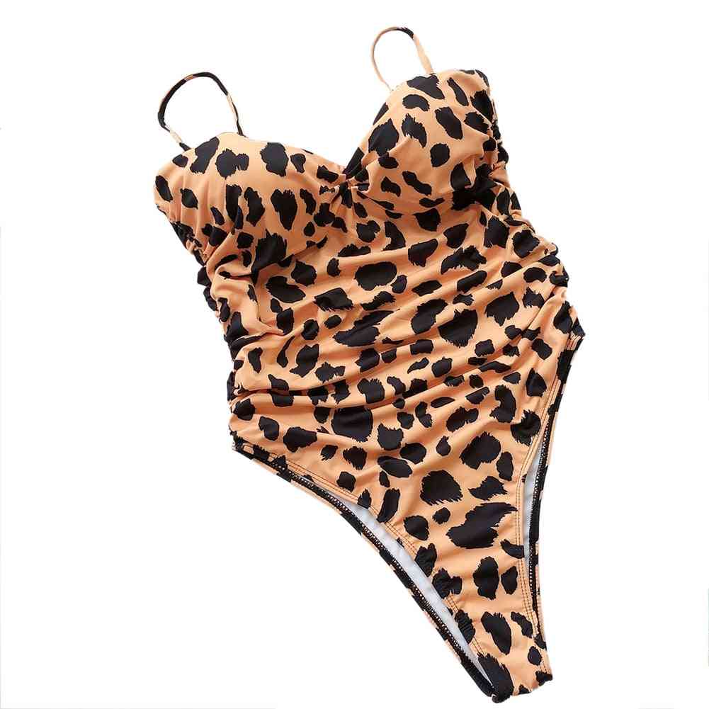 Szexi női leopárdmintás masszív fürdőruha párnázott push-up bikini szett