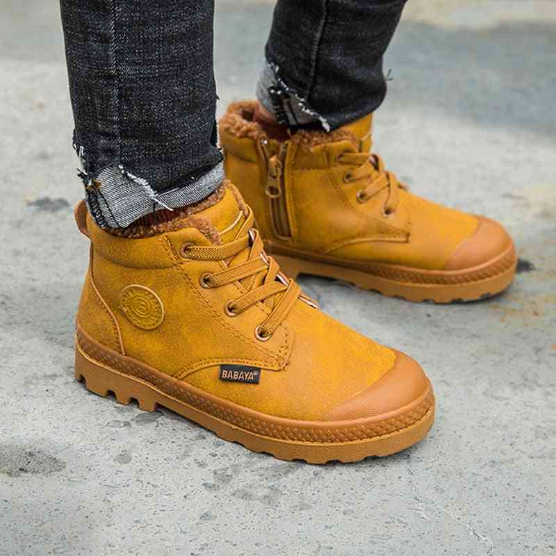 Boys Sneaker Shoes, High Leather Anti-slip Winter Boots