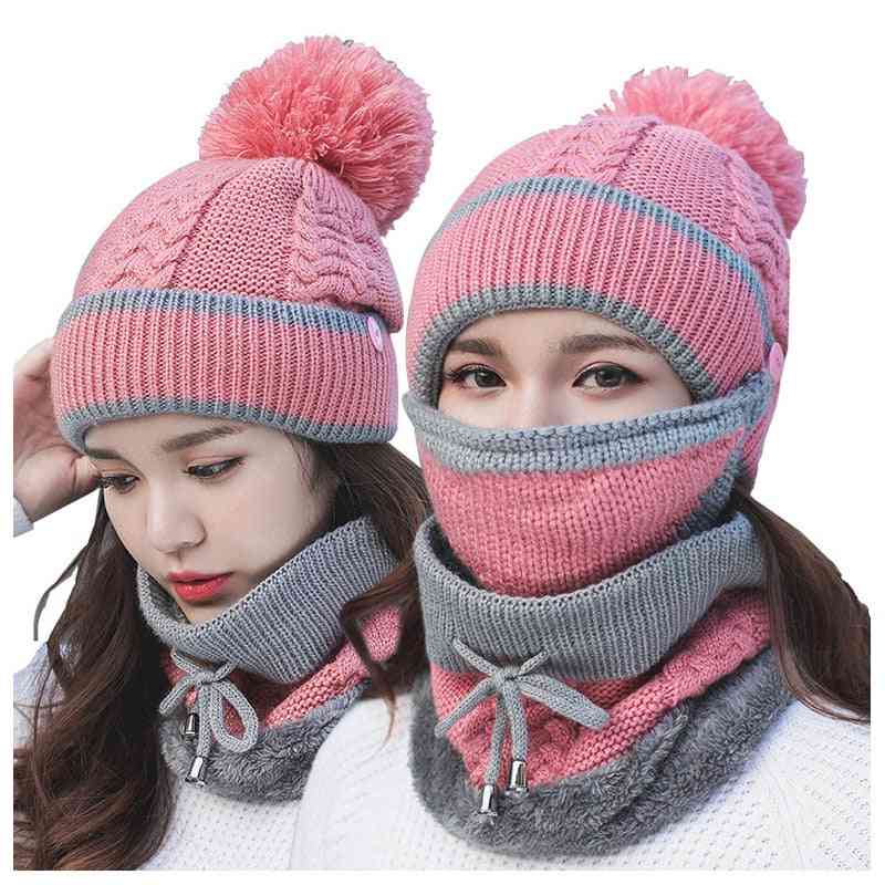 Pălării anti-ceață, iarna femeilor, catifea catifea, mască groasă cu salopete, cranii, rezistente la praf. șapcă din lână tricotată caldă pentru femei