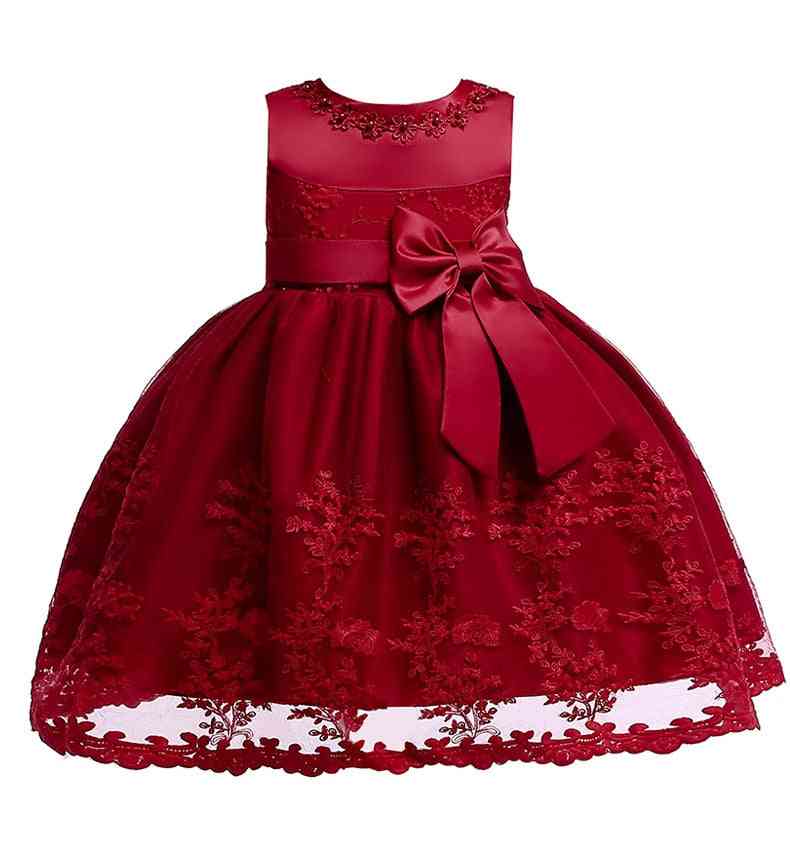 Nyfödda kläder-baby flickor bröllopsfest prinsessa klänning med midja rosett