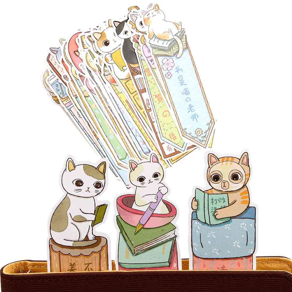 Segnalibro del gatto 30pcs / lot, cancelleria del regalo del segnalibro degli animali del fumetto di carta