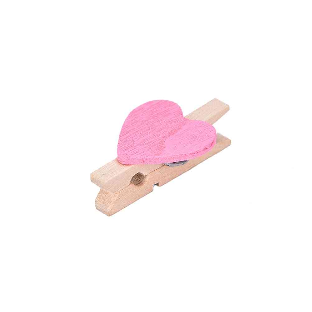 Mini Heart Wooden Clothespin Photo Paper Clips, Peg Pin Craft Postcard Clip