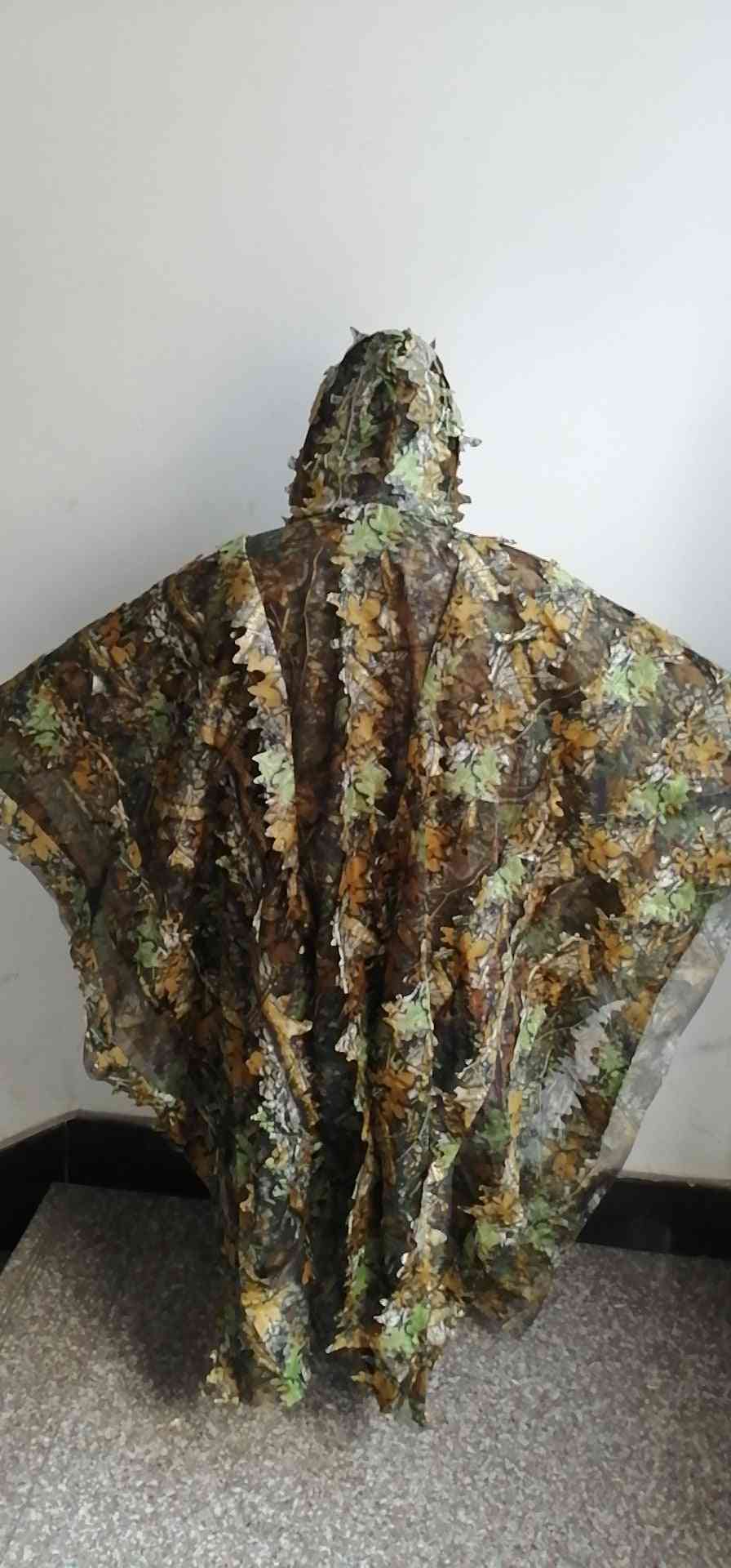 Löviga poncho djungel ghillie kostymer, jakt kamouflage 3d bioniskt blad, mesh för add uttons mer bekvämt