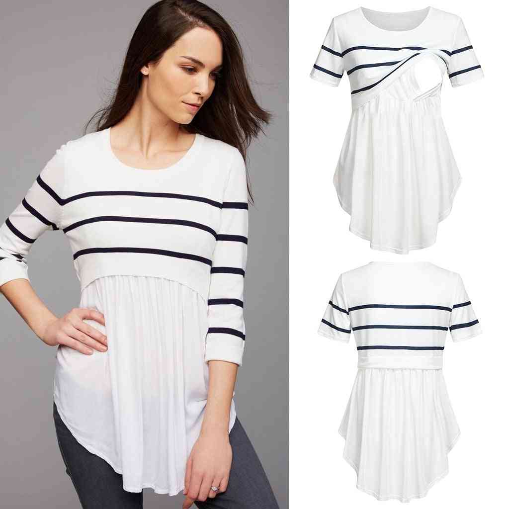 Women Pregnancy Striped Print Tops, Short Sleeve Shirt
