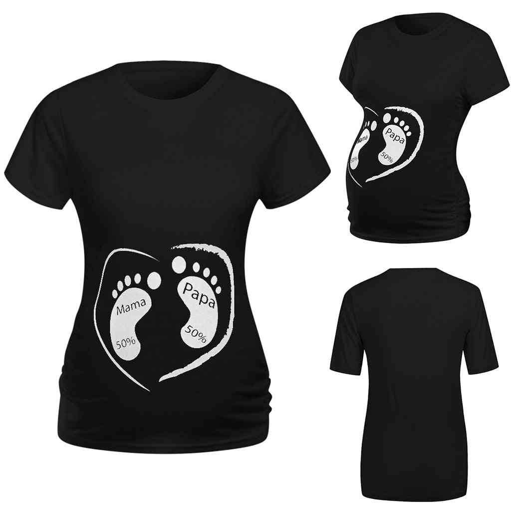 Women Short Sleeve Cute Cartoon Footprint Tops, Shirt Pregnancy Summer Clothes