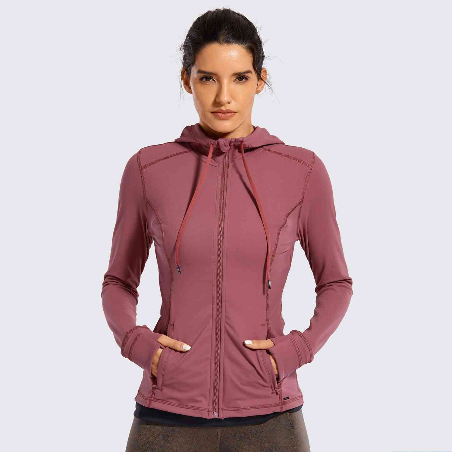 Women Sportswear Hooded Workout Jacket With Zip Pockets