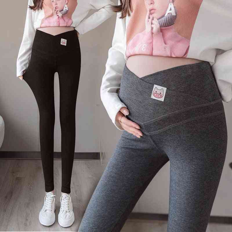 Across V Low Waist Maternity Leggings, Cartoon Knitted Cotton Clothes, Pregnancy Skinny Pants For Pregnant Women