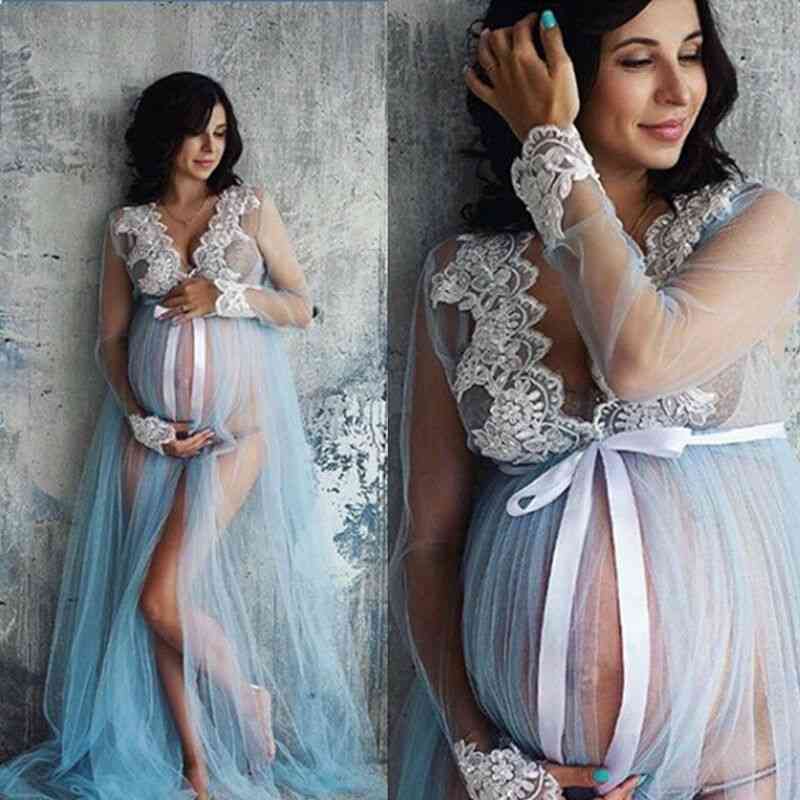 V-neck, Hollow Out Maternity Maxi Lace Dresses For Photo Shoot