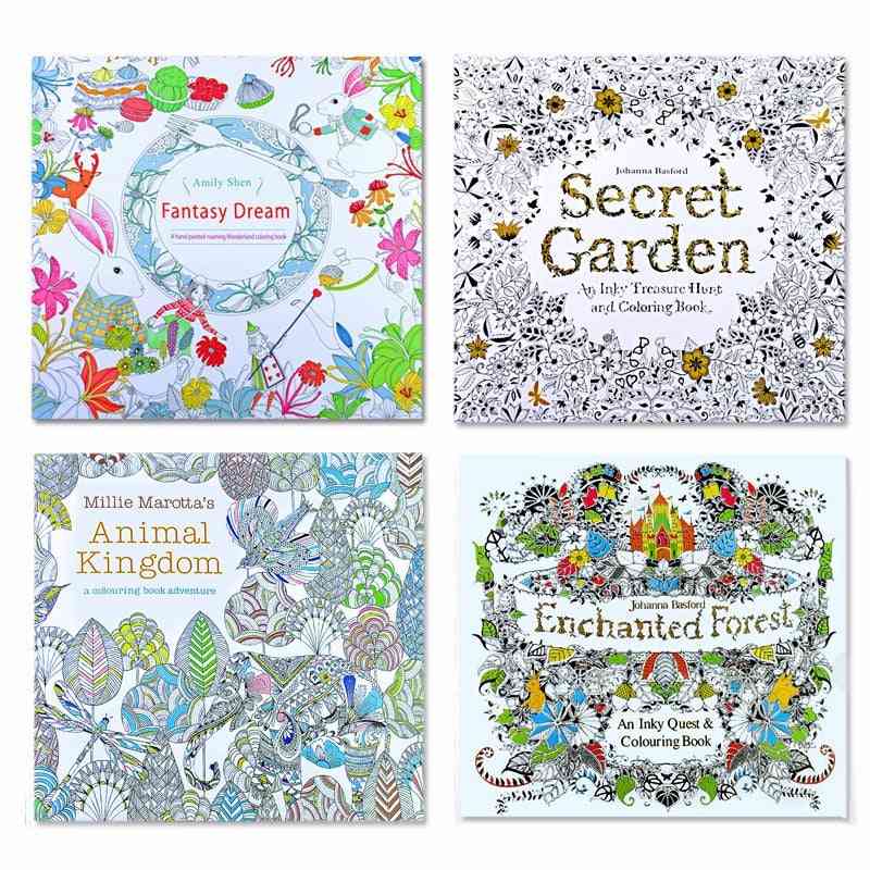 Animal Kingdom, English Edition Coloring Book For, Relieve Stress Kill Time Painting Drawing