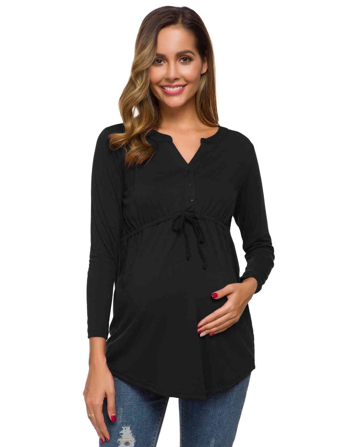 Bluze de maternitate pentru femei, mâneci lungi cu gât în V peplum bluze de sarcină bluze de sarcină tunica