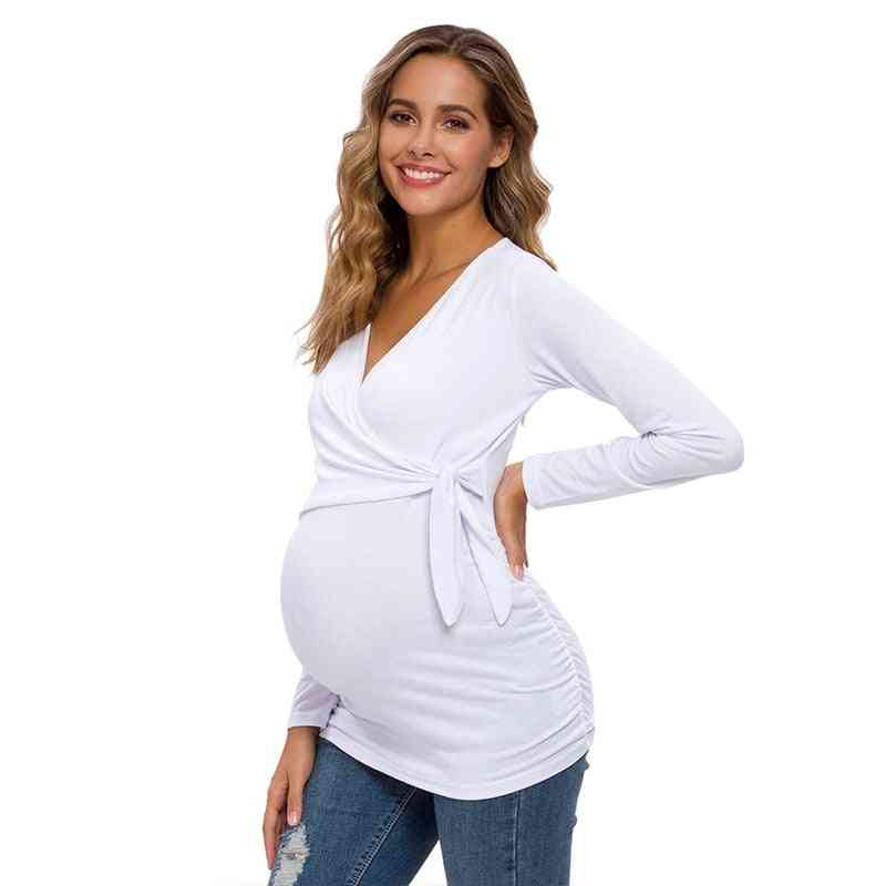 Breastfeeding Blouses, Long Sleeve Side Lace-up Maternity Clothes Nursing Pregnancy Shirts