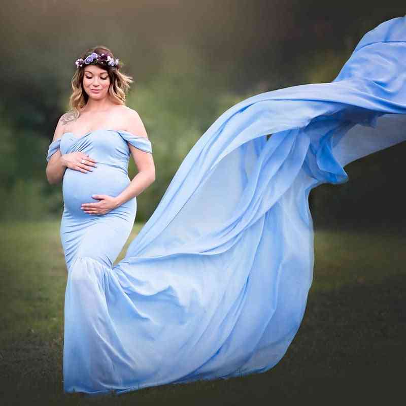 Lång svans moderskap fotografering rekvisita maxiklänningar för gravida kvinnor kläder