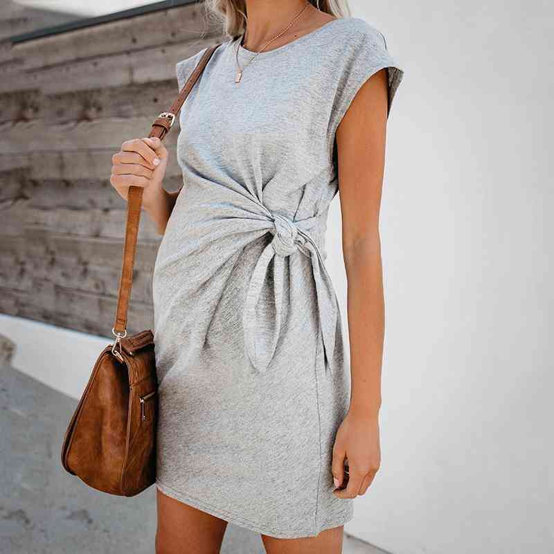 Loose Nursing Wrap High Waist Maternity Short Sleeve Double Layer Comfortable Solid Pregnant Dresses