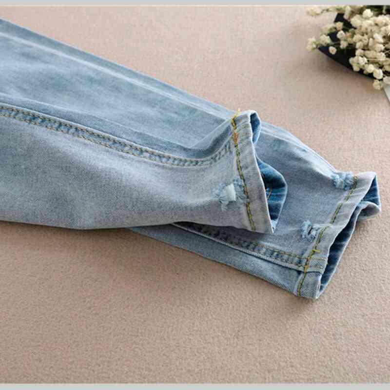 Moederschap jeans kleding, borduurwerk bloem denim gat potlood zwangerschap broek
