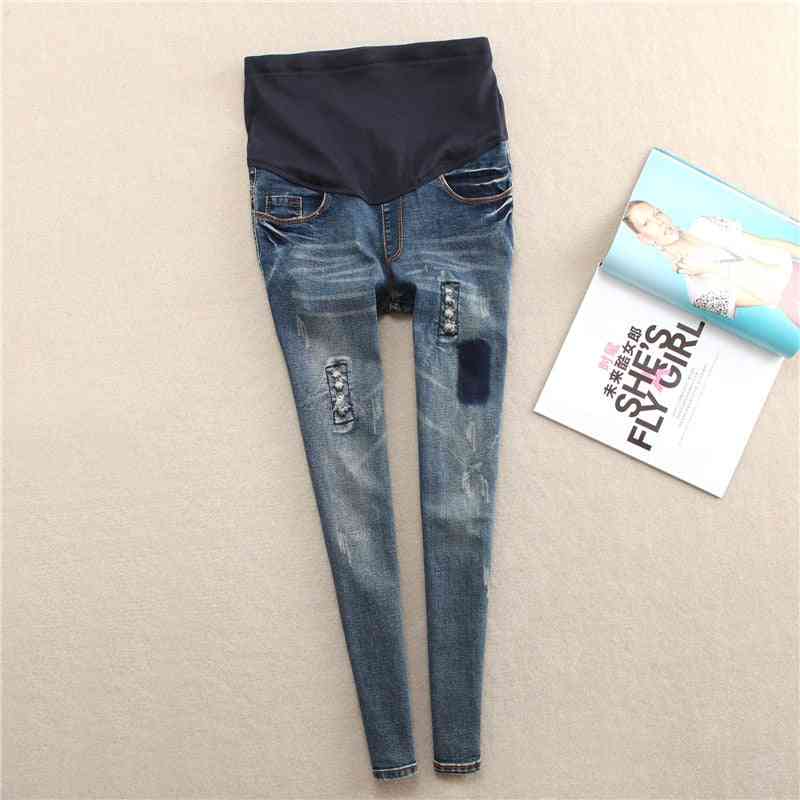 Elastic Waist Hole Stretch Denim Maternity Belly Jeans Pants Clothes
