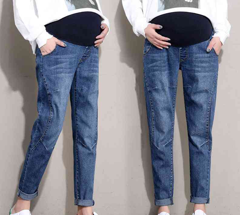Zwangere vrouwen broek, elastische taille buik broek katoenen jeans broek