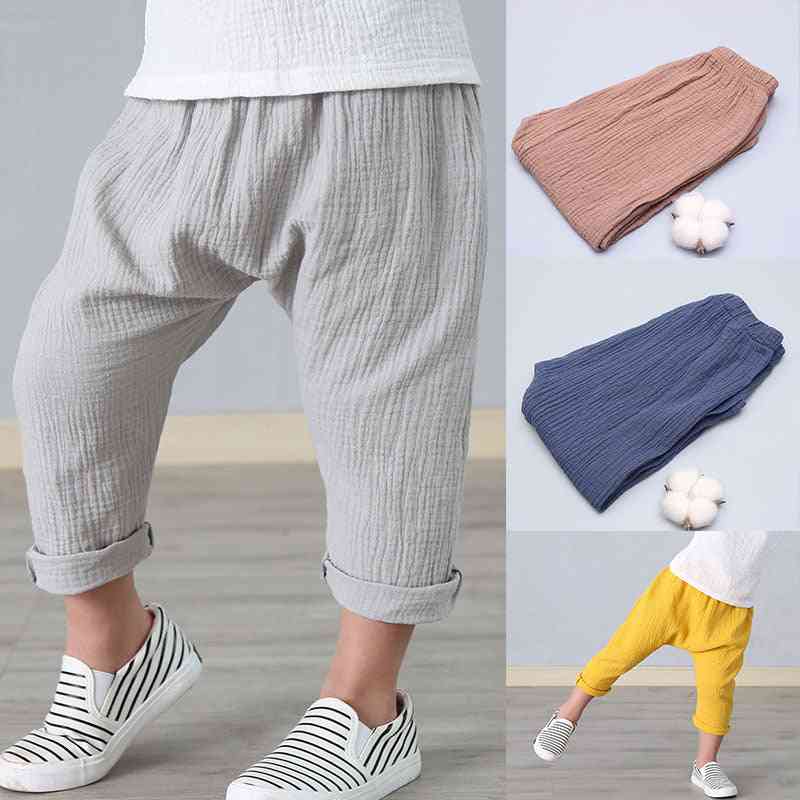 Summer Linen Pleated Ankle-length Pants For Kids