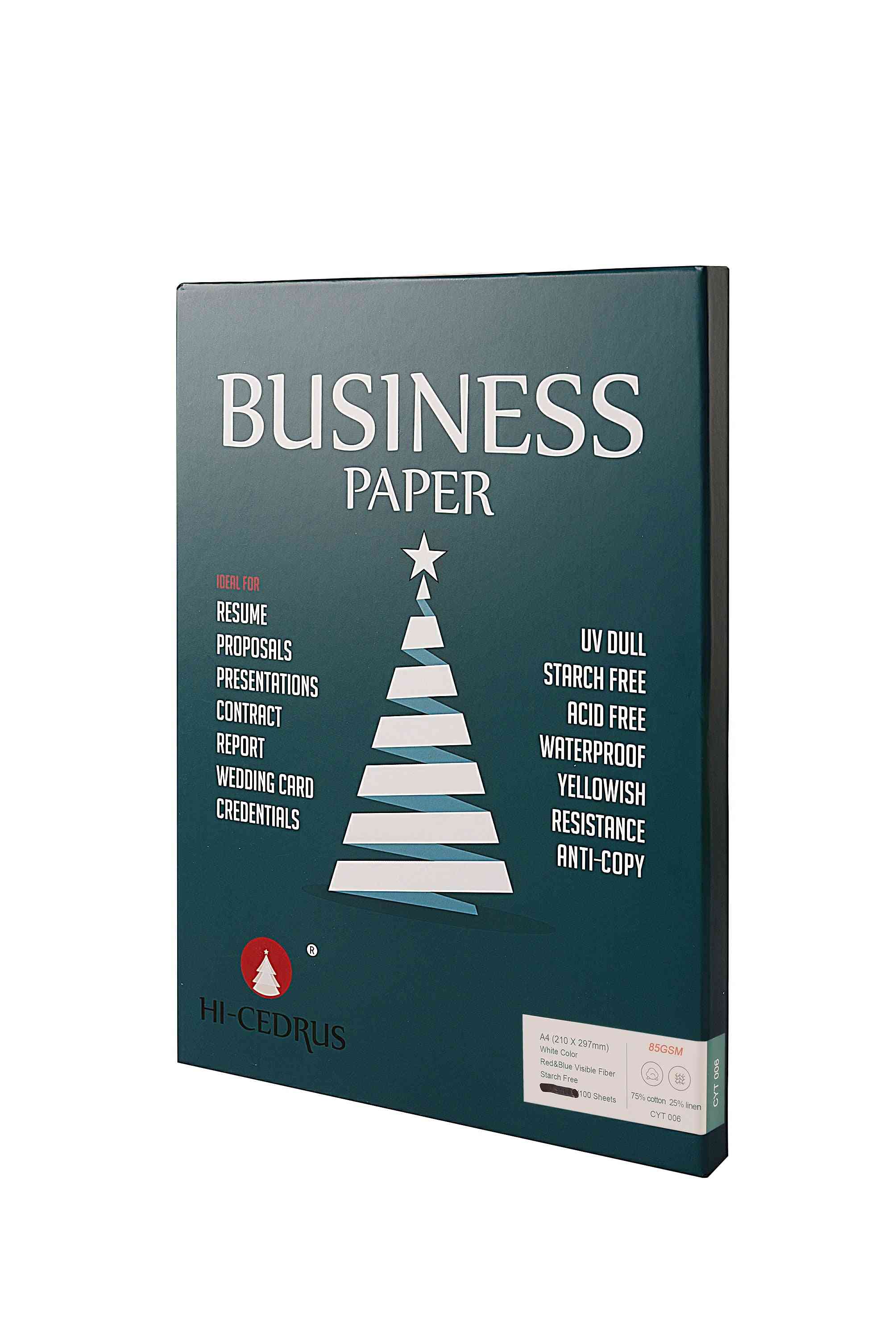 100 Sheets, 5% Cotton / 25% Linen Waterproof Business Paper