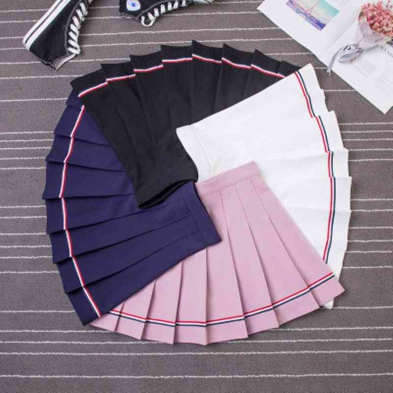 Girls Tennis Sports Skirt Pleated Striped Shorts Cotton Loose High Elastic Sweet Safety Wind
