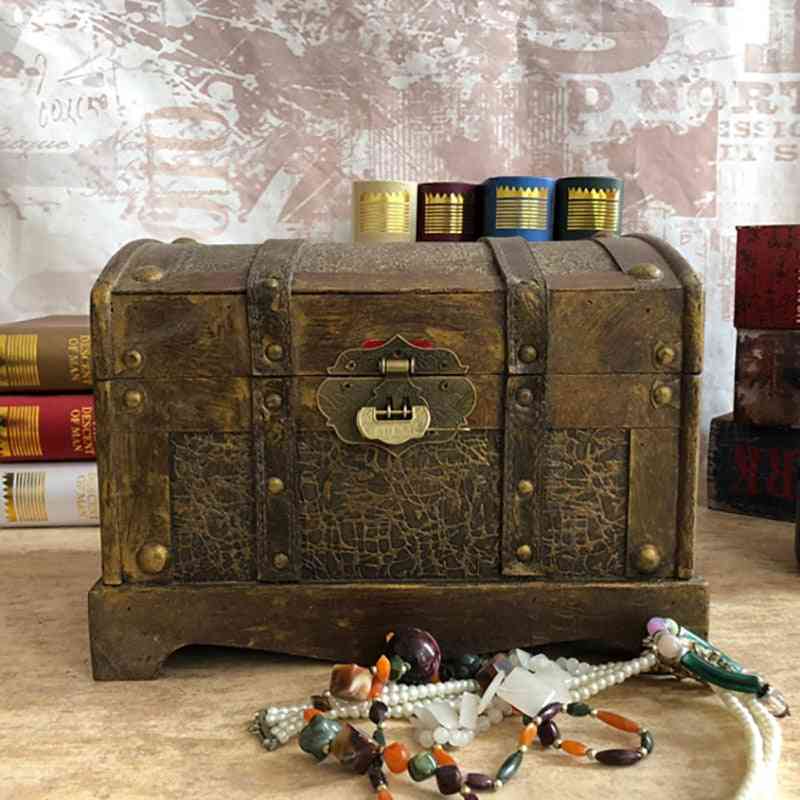 Boîte de rangement de bijoux en bois de coffre au trésor de pirate