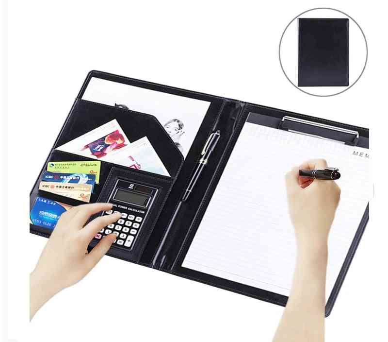 Business Style Leather Document Folder With Note Pad & Calculator