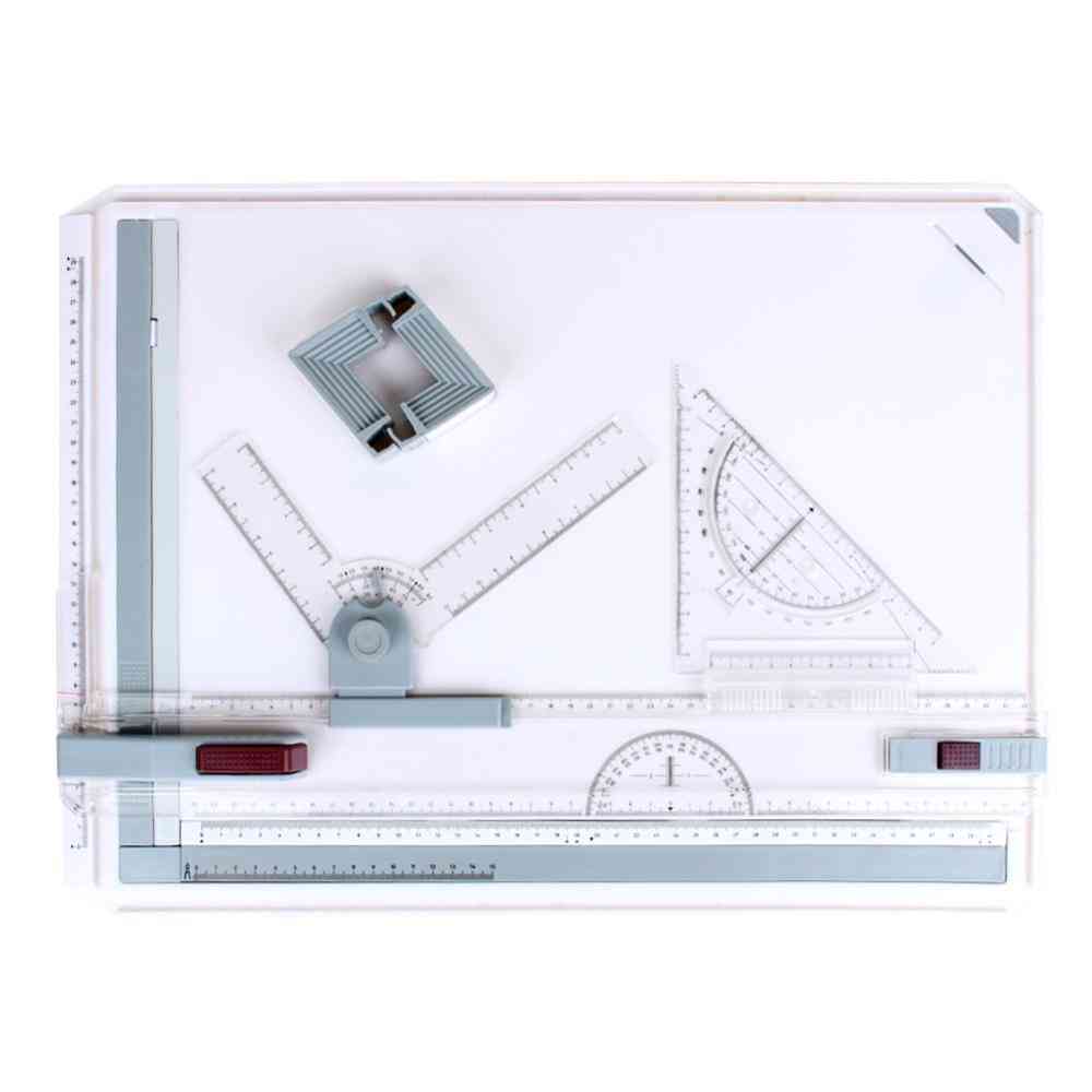 Tegning af arkitekttegningstavle, linealbord, justerbar vinkel, kunsttegningsværktøjssæt med parallelle linealer og hjørneklip