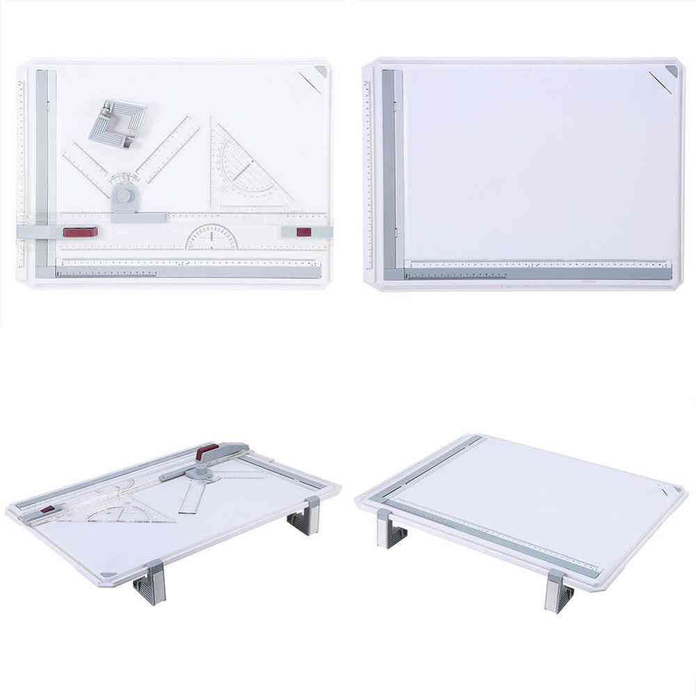 Architect Drafting Drawing Board, Ruler Table, Adjustable Angle, Art Draw Tool Set With Parallel Rulers And Corner Clips