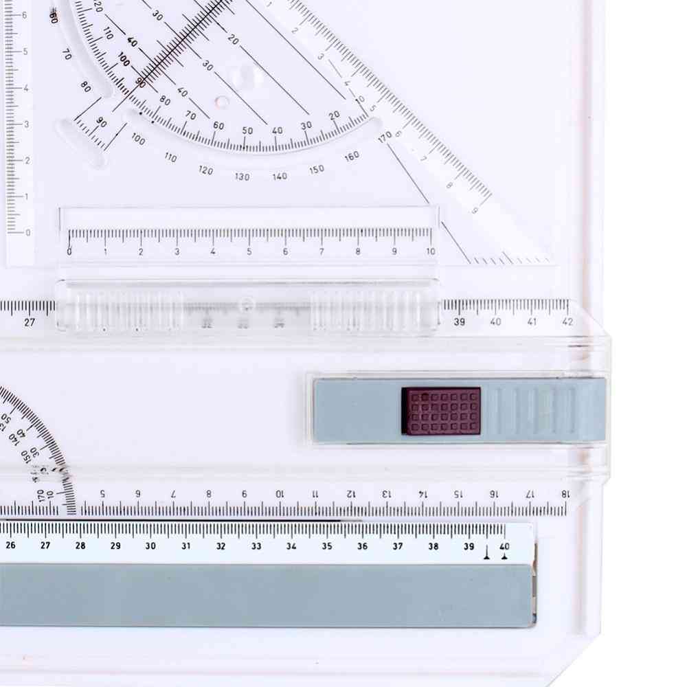 Tablica kreślarska dla architektów, stół linijkowy, regulowany kąt, zestaw narzędzi do rysowania z równoległymi linijkami i klipsami narożnymi