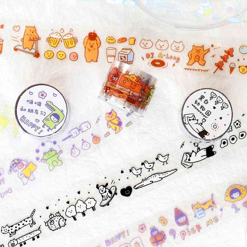 Lemmikkieläinten läpinäkyvä washi-teippi, sarjakuva söpö eläinten peittävä paperityökalu