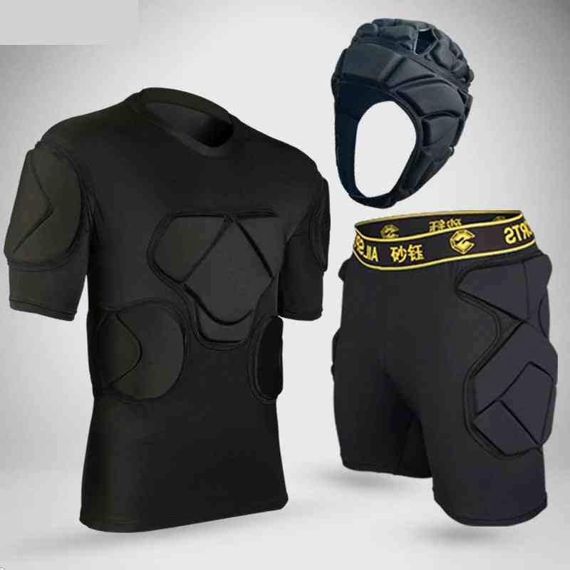 Beschermingskits voor sportveiligheid, dikkere uitrusting voetbalkeepershirts, broeken, kniebeschermers, elleboog en helm