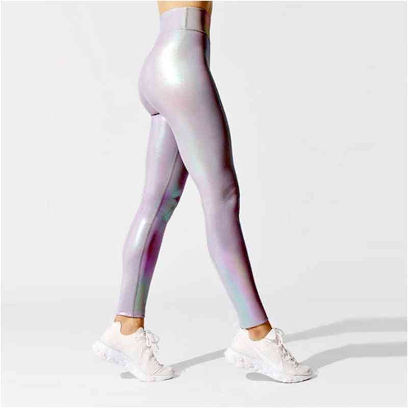 Women Shiny Sport Leggings, High Rise Stretchy Fitness Yoga Tights