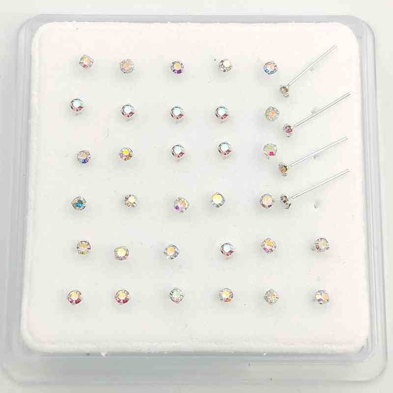 Sterling Silver Ab Crystal Nose Stud Pin, Piercing Nostril Jewelry