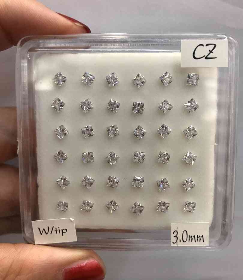 Sterling Silver Shape Cz Square Nose Pin, Fashion Piercing
