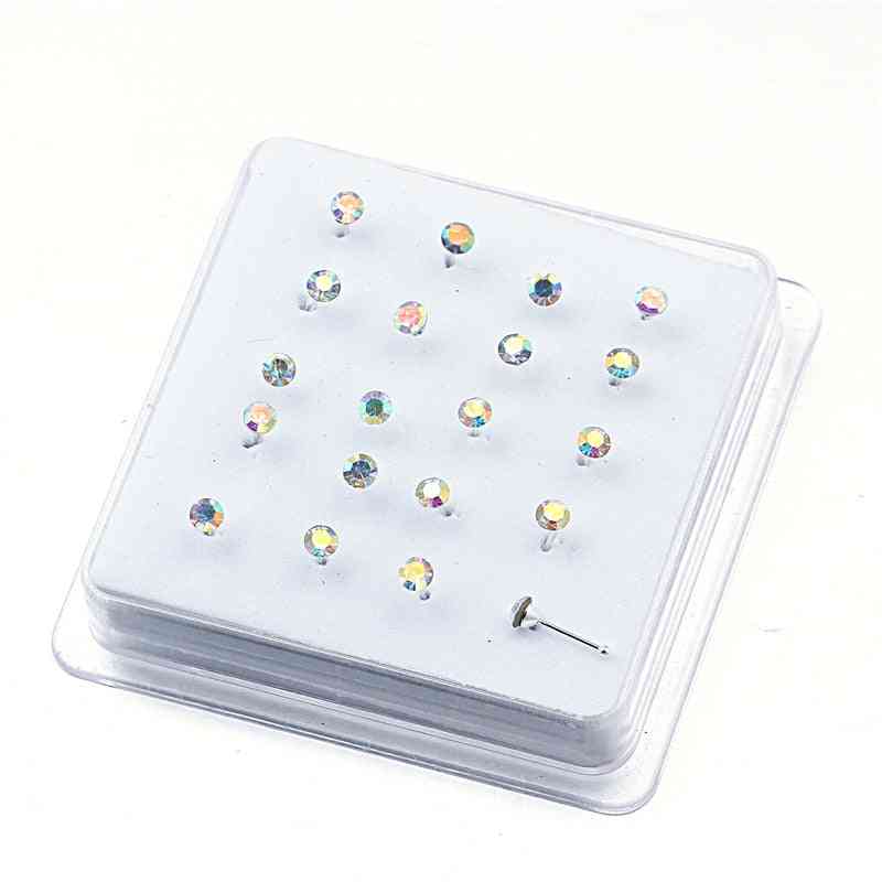 Silver Ball Pin Nose Stud With Multicolor Crystal, Piercing Body Jewelry