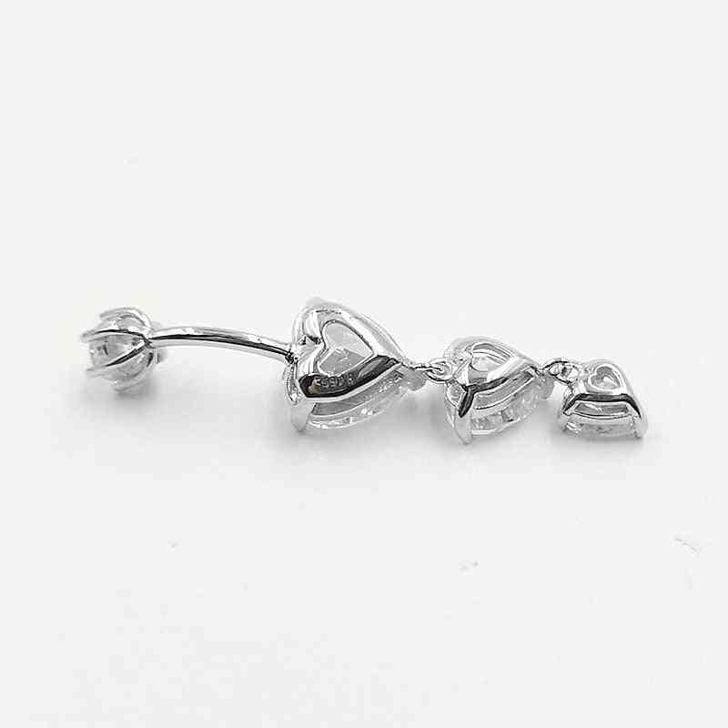 Sterling Silver Belly Button Ring Heart, Cubic Zircon Navel Piercing Jewelry