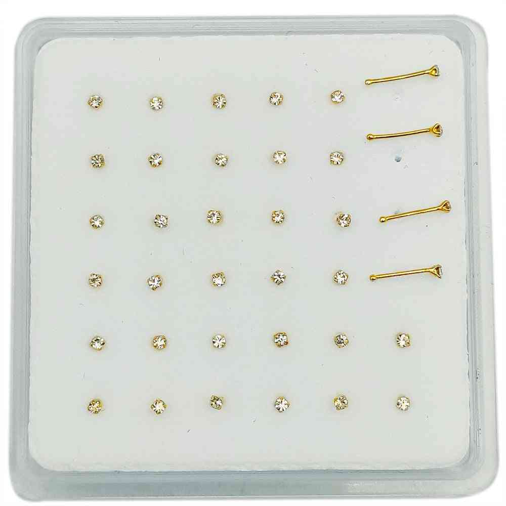 36pcs/pack Sterling Silver Clear Crystal Nose Stud - Body Jewelry