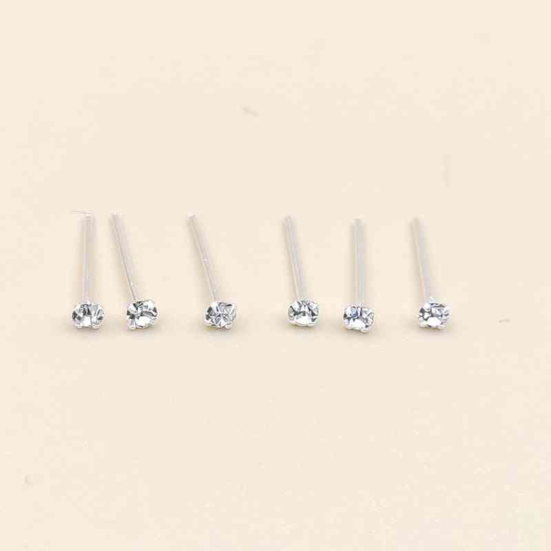 Sterling Silver Clear Crystal Nose Stud, Piercing Body Jewelry
