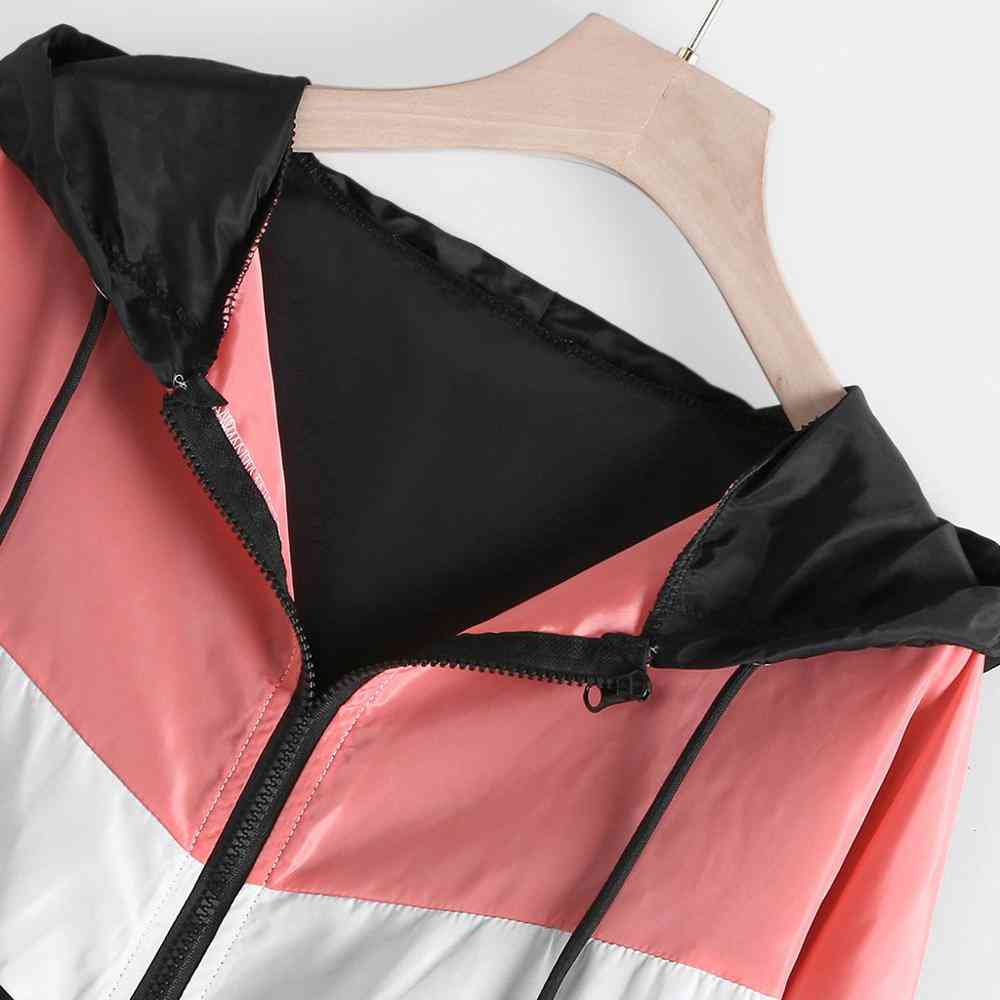 Outdoorová športová bunda dámska neformálna dlhý rukáv zips patchwork tenké kombinézy s kapucňou jeseň