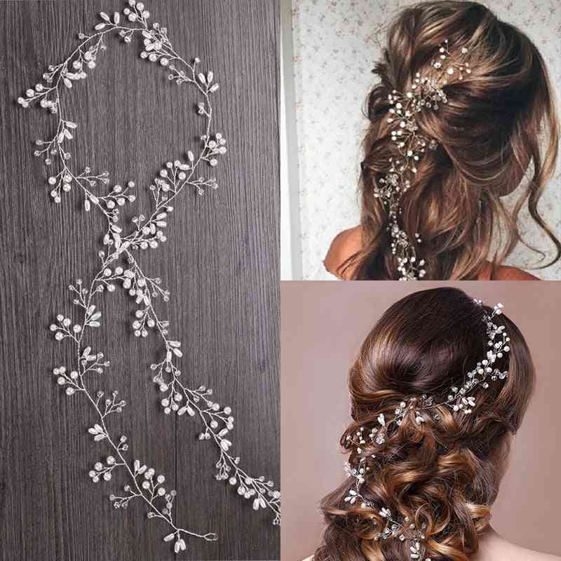 Wedding Headdress Pearl Crystal Headband, Bridal Hair Accessories, Headpiece Handmade Tiara Ornaments Jewelry
