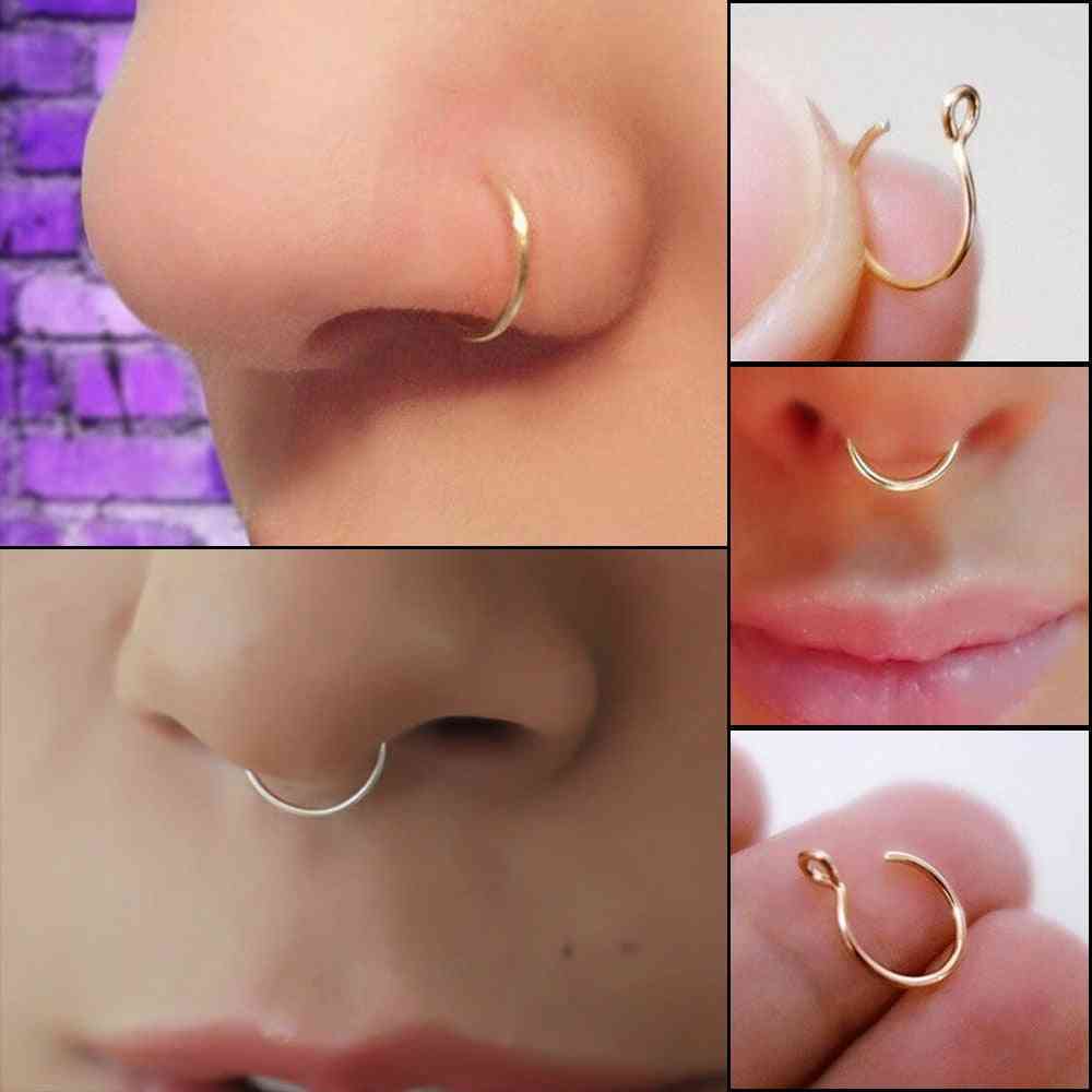 Medical Titanium, Septum Clip On Fake Piercing Women Nose Rings