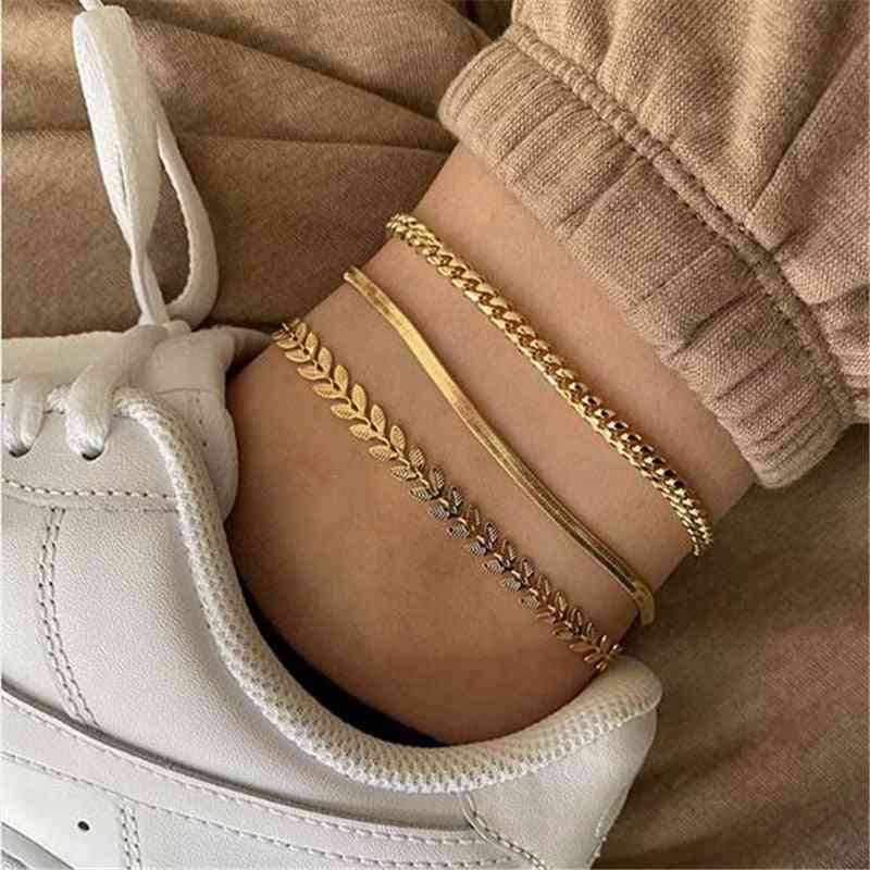 Gold Snake Chain Ankle Bracelet, Female Foot Jewelry